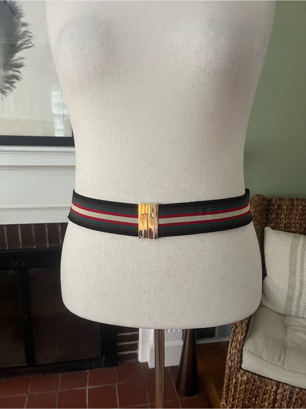 ELOQUII Webbed Striped Belt Gold Clasp Stretch - Size 18/20